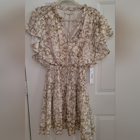 NWT Bishop & Young Floral Flutter Sleeve Smocked Mini Dress - Picture 11 of 17